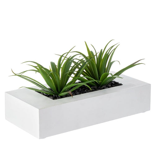 10 In Artificial Green Grass Plants in White Wood Centerpiece Decorative Planter